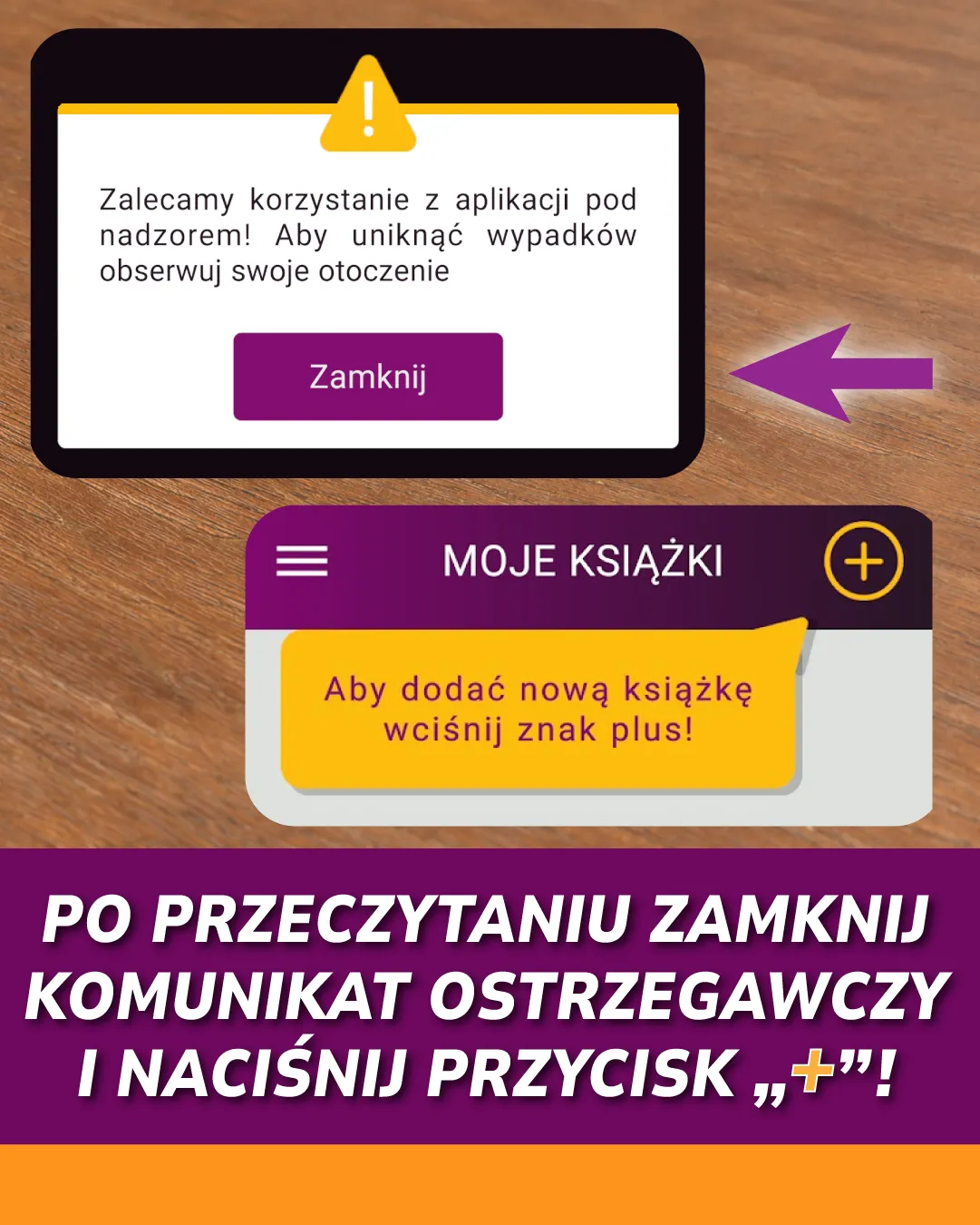 Po przeczytaniu zamknij komunikat ostrzegawczy i naciśnij przycisk „+”!